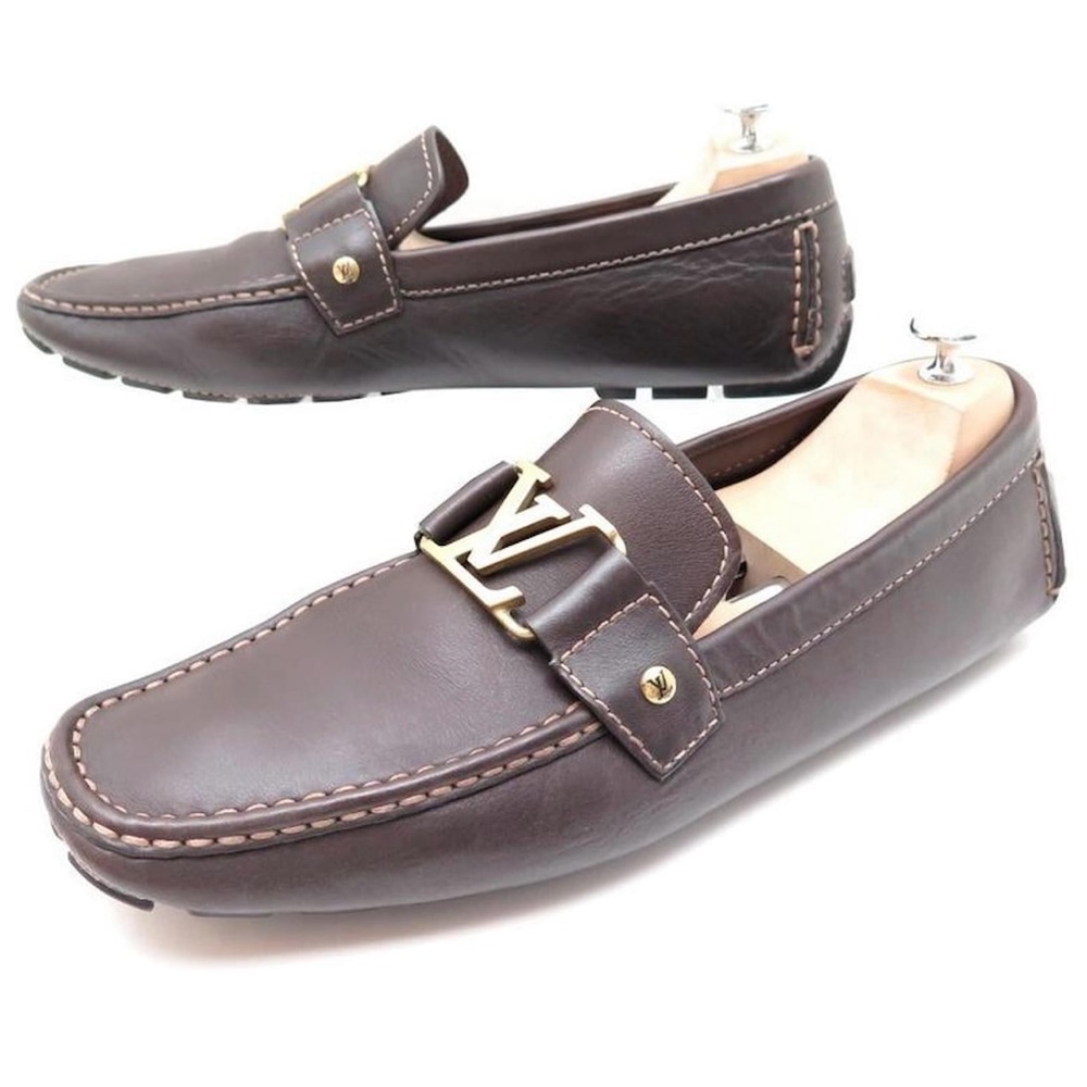 LOUIS VUITTON MENS MONTE CARLO DRIVERS- WORN 1X- SIZE 10- BROWN W/ GOLD HARDWARE - Picture 7 of 9